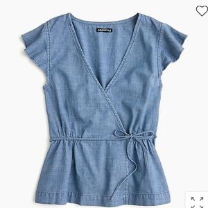 JCrew Chambray faux-wrap flutter sleeve top size 18